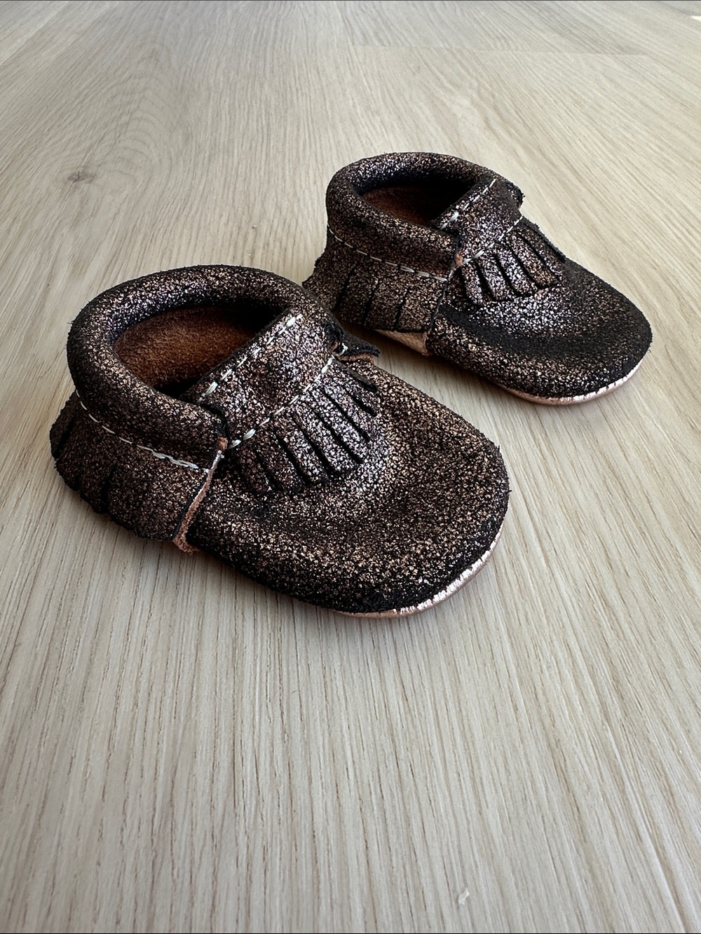 Freshly Picked Rose Gold Baby Moccasins Size 1